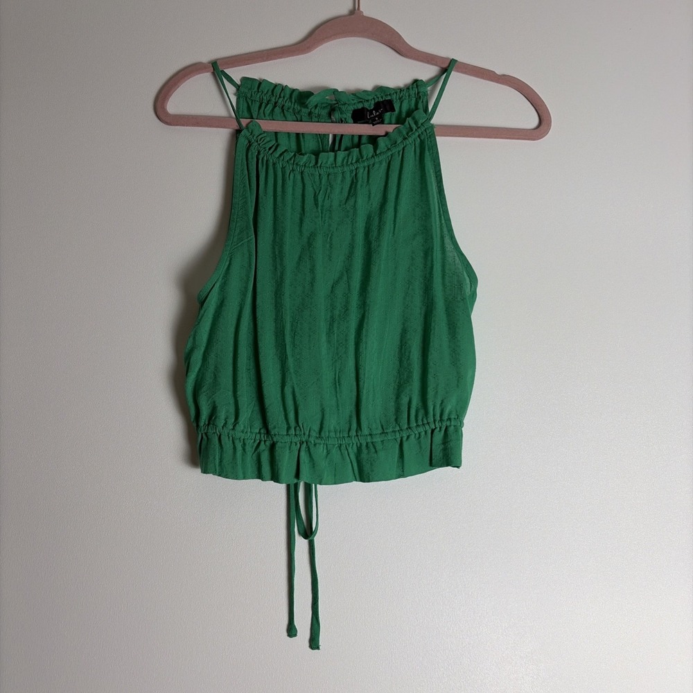 Lulus Women's Green Sleeveless Halter Top Size Sm Ties Top & Bottom In Back